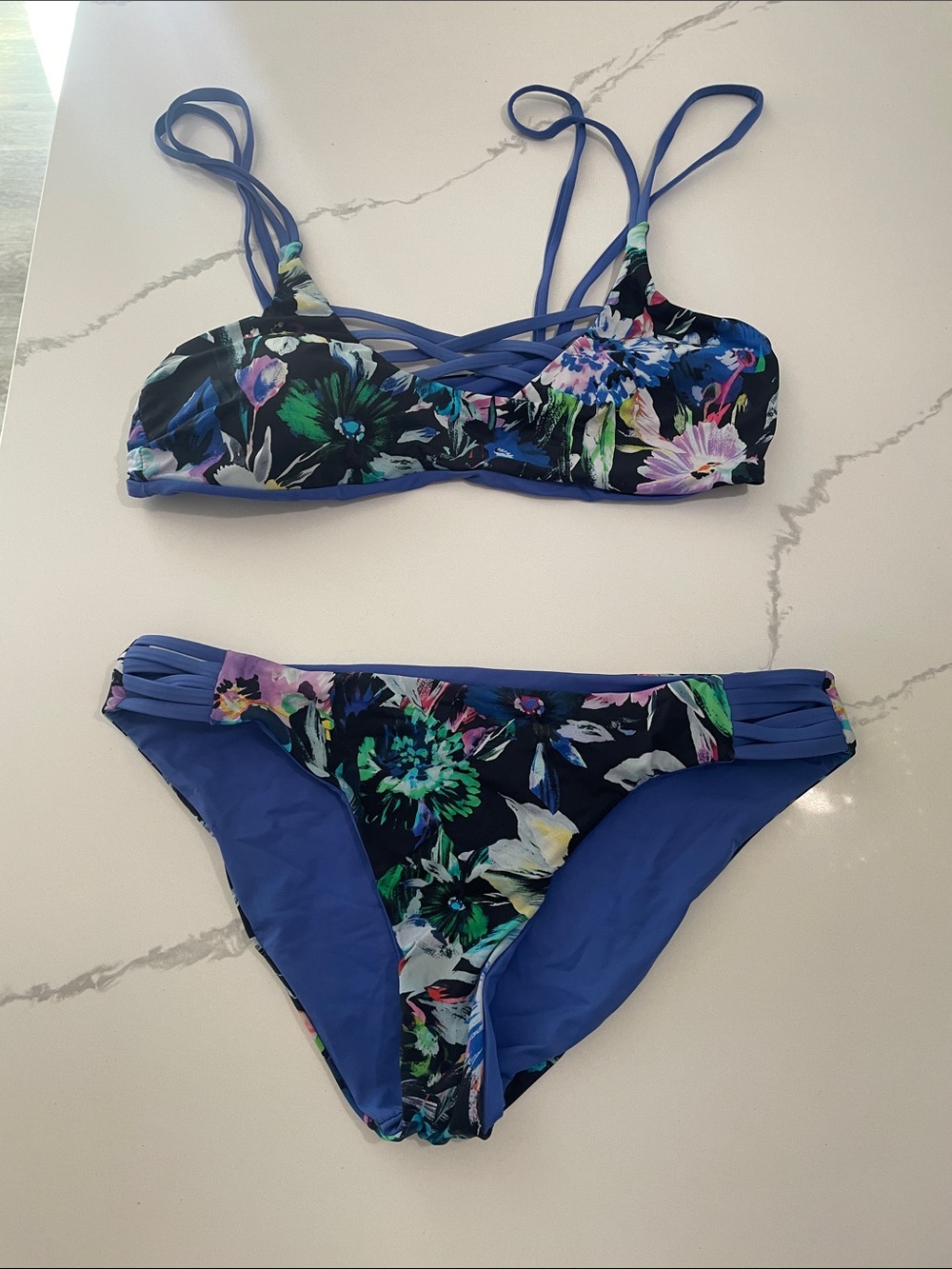 TiniBikini Blue Floral Strappy Two-Piece Swim Set